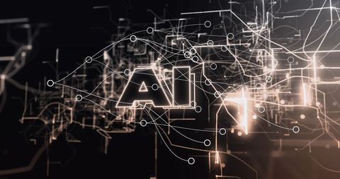 Futuristic network connections with ai text on black background