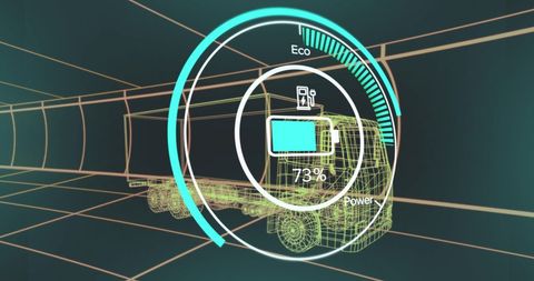 Digital Truck with Data Interface on Black Background