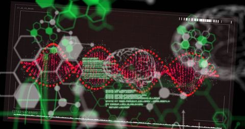 spinning dna strand on digital data processing interface - Download Free Stock Images Pikwizard.com