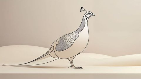 Stylized line art of elegant perching bird animal with crest