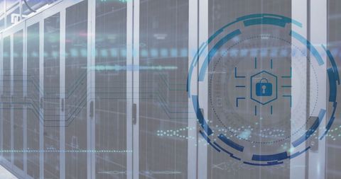 Cybersecurity Concept with Digital Padlock Overlay on Server - Download Free Stock Images Pikwizard.com