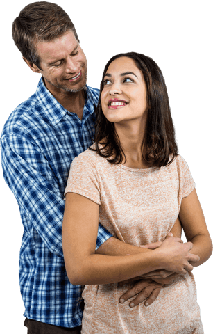 Happy couple embracing transparent background isolated