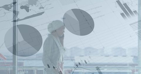 Businesswoman Analyzing Data Charts with Financial Overlays