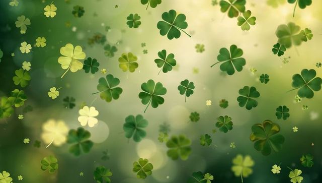 Floating Clover and Four-Leaf Trefoil with Sunlit Bokeh for Spring and St Patrick Celebrations