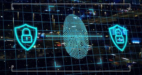 Futuristic Digital Fingerprint Biometrics Across City Skyline - Download Free Stock Images Pikwizard.com