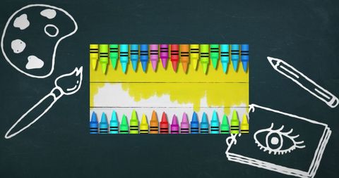 Colorful Crayons Display on Creative School Chalkboard