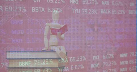 Mannequin Reading Amidst Digital Stock Market Data