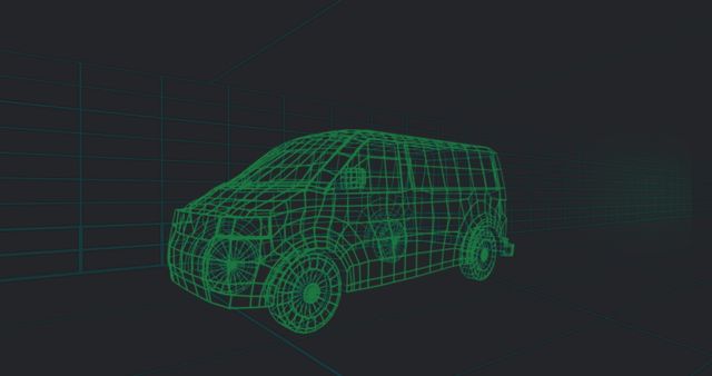 Futuristic 3D Wireframe Model of Van on Digital Grid - Download Free Stock Images Pikwizard.com