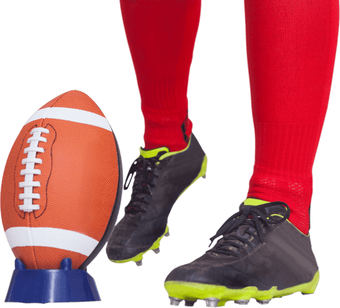 Transparent american football player preparing kick