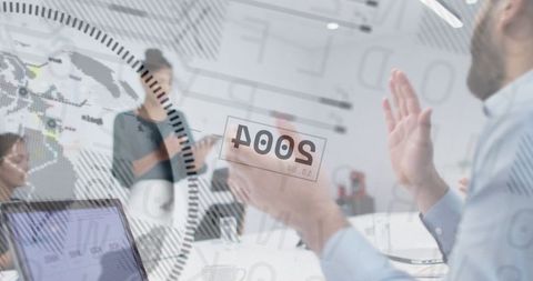 Business Team Analyzing global Financial Data with Digital Interface