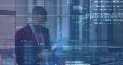 Businessman Analyzing Financial Trends with Technology Overlay - Download Free Stock Images Pikwizard.com