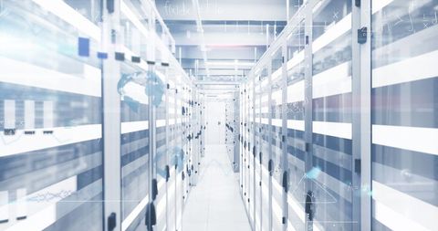 Futuristic Server Room with Data and Equations Display - Download Free Stock Images Pikwizard.com