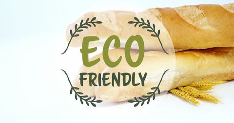 Fresh baguettes with eco-friendly vegan concept overlay