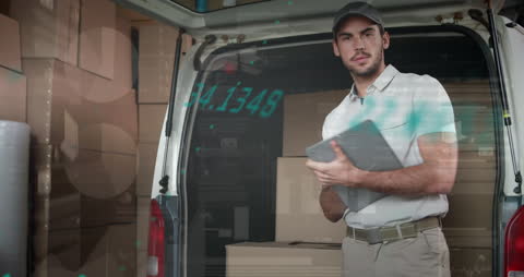 Delivery Worker Analyzing Data Using Smartphone