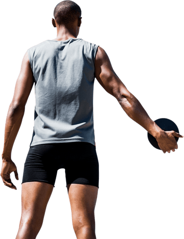 Transparent Back View Athlete Holding Discus Taypan Mockup