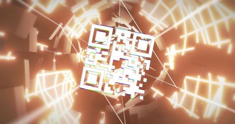Neon QR Code in Futuristic Digital Tunnel Background