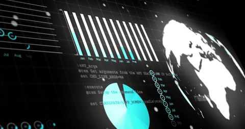 Futuristic analytics interface with digital globe lighting
