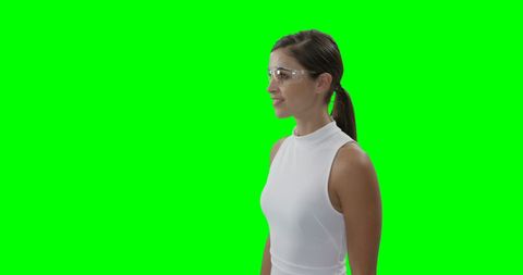 Businesswoman Utilizing Futuristic Eyewear on Green Screen - Download Free Stock Images Pikwizard.com