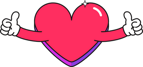Vibrant Cartoon Heart Giving Thumbs Up on Transparent Background
