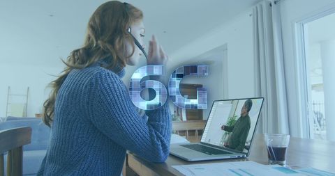 6g video call technology with modern female remote worker