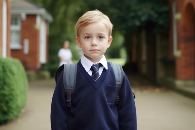 Portrait of caucasian schoolboy in street, created using generative ai technology - Download Free Stock Photos Pikwizard.com