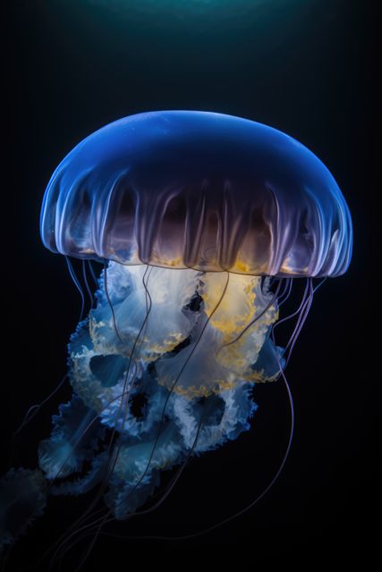 Close up of blue glowing jellyfish underwater, created using generative ai technology - Download Free Stock Photos Pikwizard.com