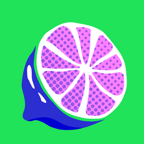Transparent pop art citrus half with pink pulp and blue peel