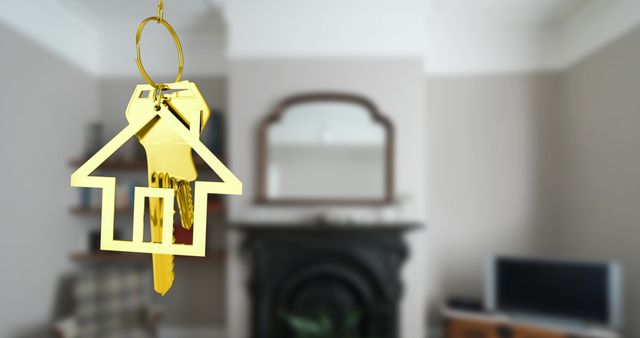 Golden Key with House Keychain in Home Interior - Download Free Stock Images Pikwizard.com