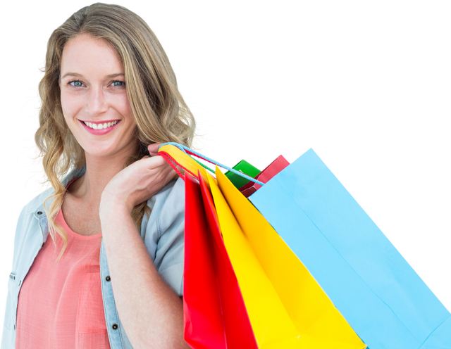 Cheerful Woman Holding Colorful Shopping Bags Transparent Background - Download Free Stock Videos Pikwizard.com