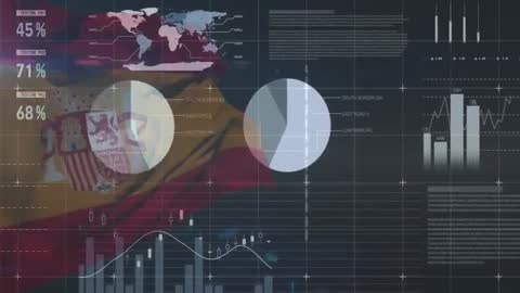 Spanish Flag with Financial Data Interfaces and Analytics Charts