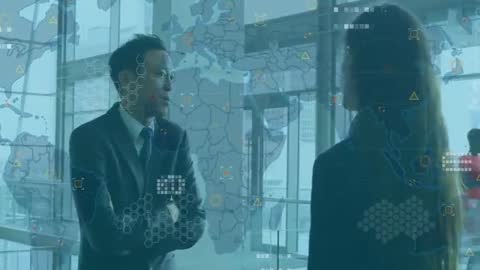 Business Professionals Engaged in Discussion with Data Visualization