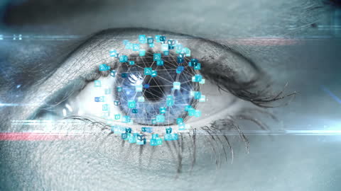 Futuristic Eye with Digital Network Overlay Depicts Advanced Technology