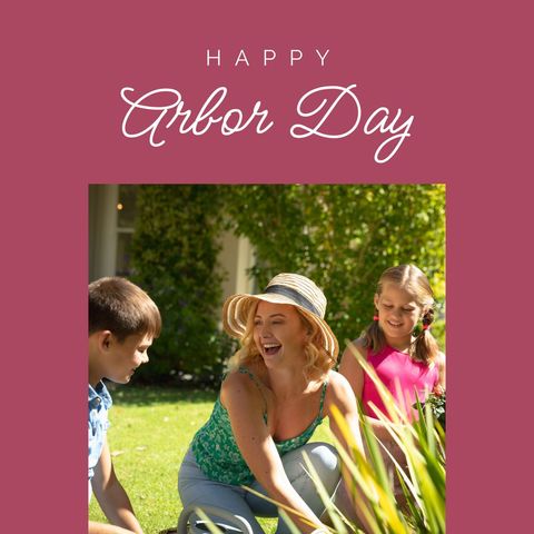 Family celebrating arbor day with fun gardening activities