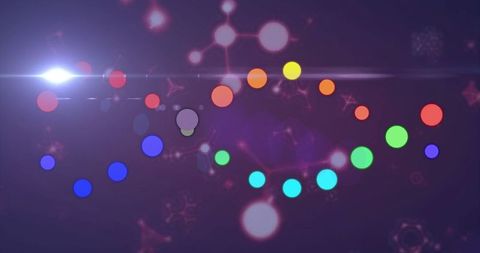 Vibrant shapes and digital interface over molecular structures