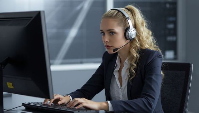 Professional call center agent at modern office workspace