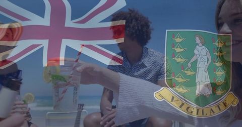 Beach gathering friendship with uk and british virgin islands flag