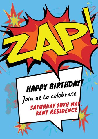 Colorful Comic Book Style Birthday Invitation Design - Download Free Stock Templates Pikwizard.com