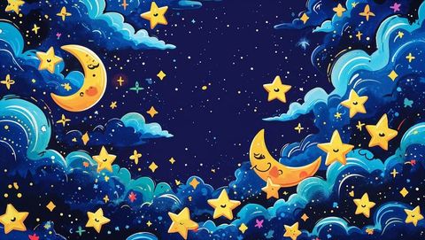 Whimsical Moon and Stars in Dreamy Night Sky