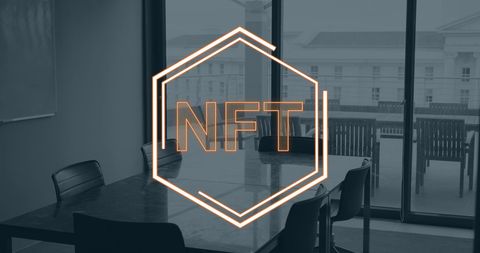 NFT Concept Overlay in Modern Office Setting