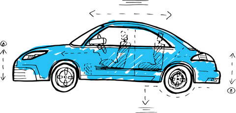 Digital car technical sketch on transparent background for engineering concepts