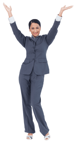Joyful Businesswoman Posing with Arms Raised Transparent Background - Download Free Stock Videos Pikwizard.com