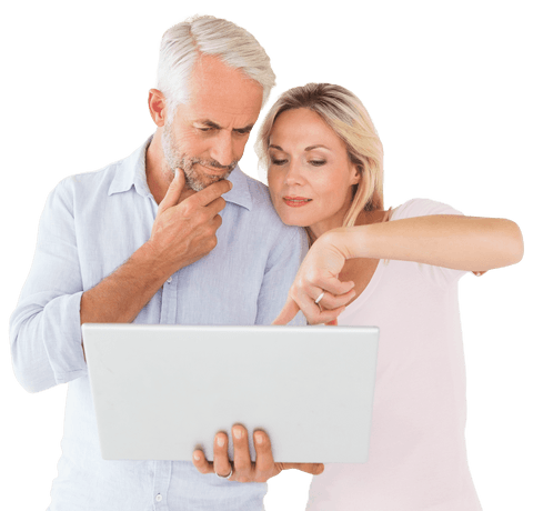 Transparent Background Caucasian Couple Using Laptop Together