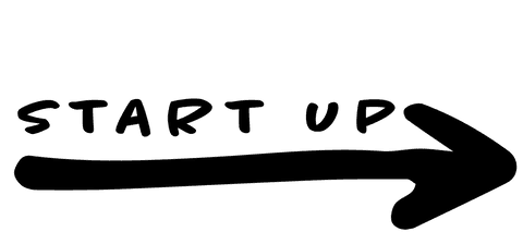 Transparent start up text with rising arrow symbol