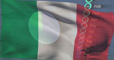 Italian Flag over Forex Graph Illustrating Economy and Finance Growth
