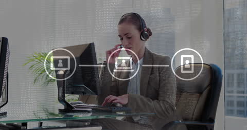 Businesswoman Handling Data Interface in Modern Office