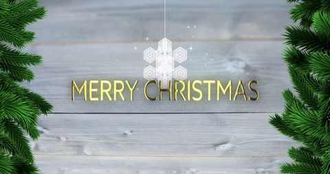 Festive christmas greeting with snowflake and fir tree branches