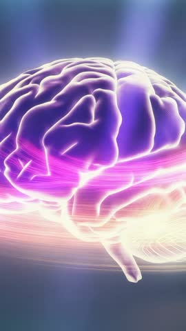 Rotating 3D Brain With Neon Trails Visualizing Neural Activity | Futuristic Vertical Loop