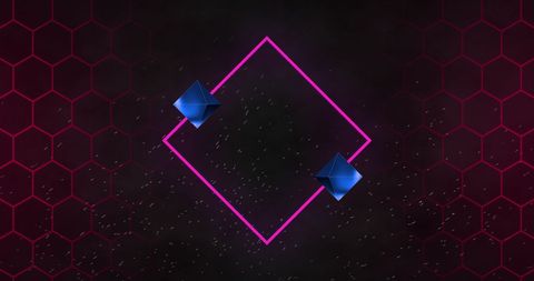 Futuristic Neon Diamond with Blue Pyramids and Hexagonal Grid - Download Free Stock Images Pikwizard.com