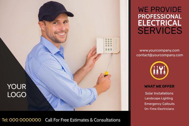 Smiling Electrician Offering Professional Electrical Services - Download Free Stock Templates Pikwizard.com