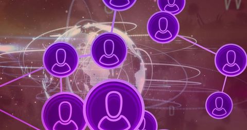 Digital network icons connect across global background